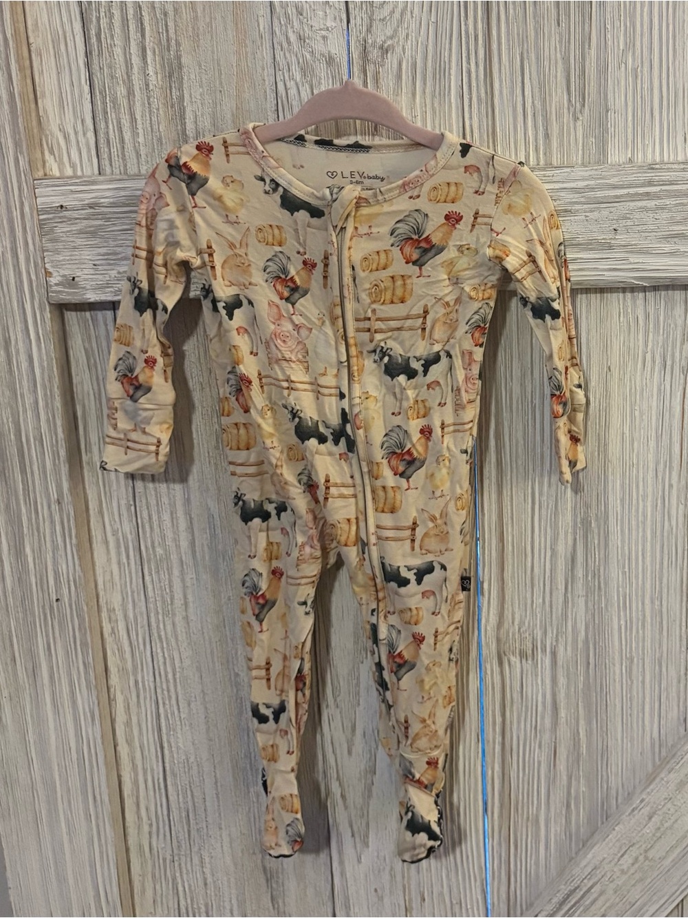 Lev Baby Cream Farm Animal Zip Footed One-Piece